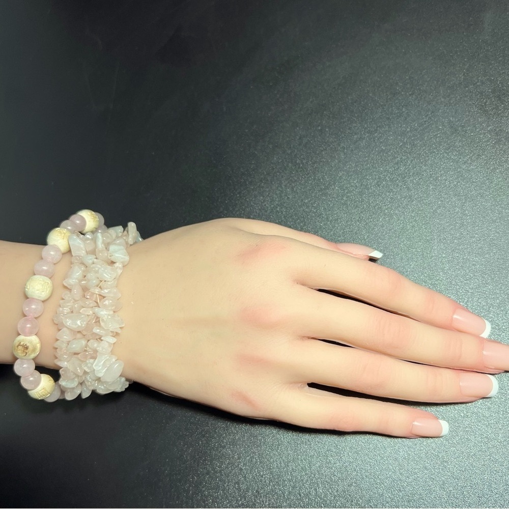 Aleure Precioso Rose Quartz Chip Bracelet & Karma Wood & Quartz Bead Bracelet